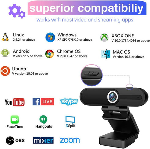 HZQDLN 4K 8MP Webcam with Microphone, Laptop PC Desktop Computer Web Camera, USB Webcams for Video Calling Recording