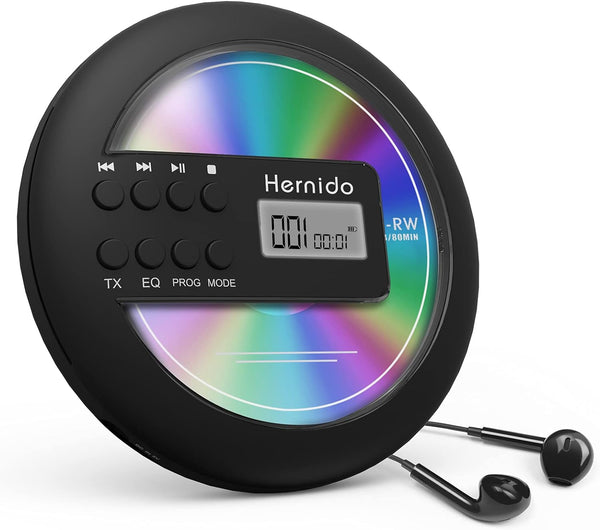 Hernido Rechargeable Portable CD Player for Car, Discman with FM Transmitter, 20 Hours