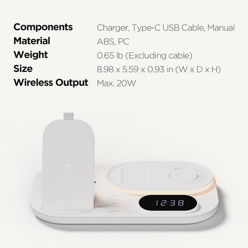 mooas All-Rounder 4 in 1 Fast Wireless Charging Nightlight Clock, Compatible with iPhone 15 14, Galaxy S24 S23