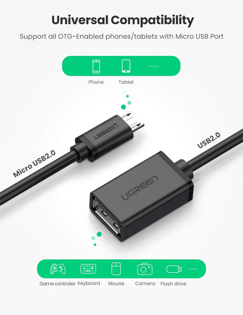 UGREEN Micro USB 2.0 OTG Cable On The Go Adapter, Male Micro USB to Female USB for Samsung Phone S7 S6 Edge