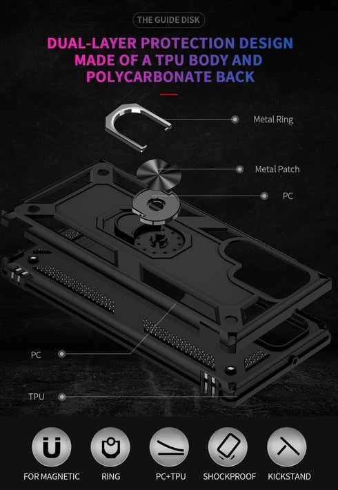 Androgate for Samsung S22 Ultra Case, Military-Grade Ring Holder Kickstand, 15ft Drop Tested Shockproof Cover