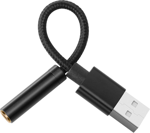 Pasow USB to 3.5mm Jack Audio Adapter - USB to Headphone Jack Adapter Cable with TRRS 4-Pole Mic-Supported