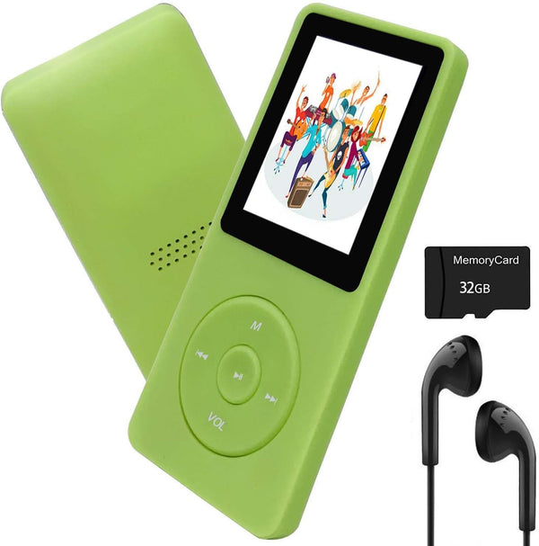 MP3 Player 32GB with Speaker, Portable Mini Green Music Player, Support Voice Recorder, E-Book, 1.8 inch HD Screen