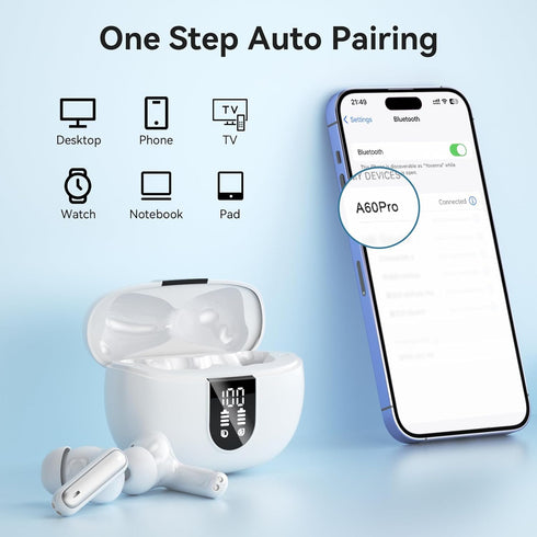 Wireless Earbuds, Bluetooth 5.3 Headphones with 40Hrs Playtime, Deep Bass Stereo, IP7 Waterproof Earphones