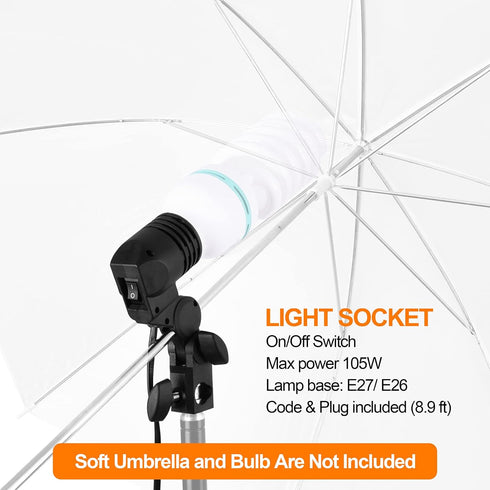 EMART Light Bulb Stand, E26 / E27 AC Socket Lamp Holder with Umbrella Holder, 2 PACK for Photo Video Studio