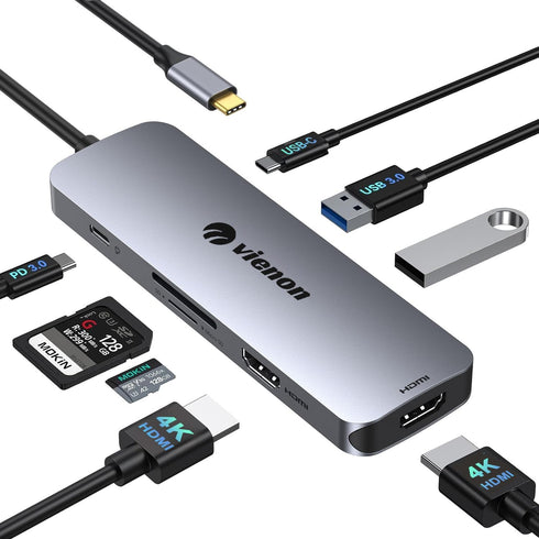 vienon Docking Station Dual Monitor, USB C Hub Dual HDMI Adapter for 2
