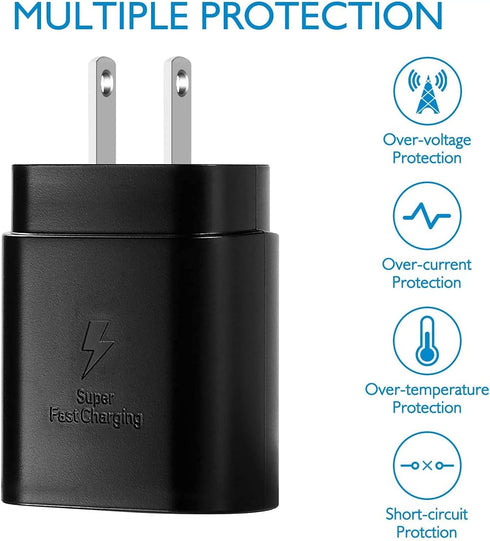 Fast Adaptive 25W Wall Charger for Alcatel 3X / 3v / 1v / 7/5 / Idol 4s / 5s with 4FT UrbanX USB C PD Cable - Black