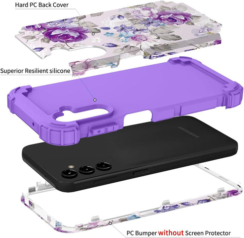 Hocase Heavy Duty Shockproof Protection Case for Samsung Galaxy A15 5G (6.5") - Lavender Flowers