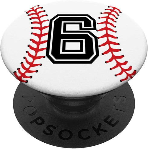 Baseball Player Jersey Number #6, Baseball Gifts PopSockets PopGrip for Phones & Tablets