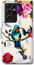 Hummingbird in Flowers Bird Leather Flip Phone Case Wallet for Galaxy S21 Ultra 5G with Card Slot Holder