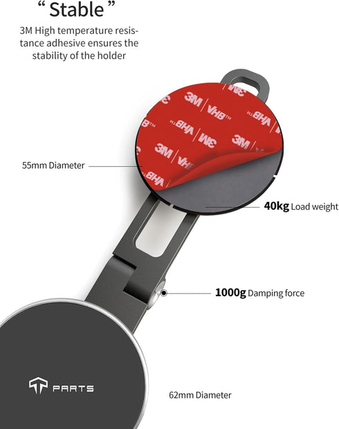 TPARTS Foldable Magnetic Car Cellphone Mount, Hidden Design for Tesla Model 3/Y, Compatible with iPhone 16, 15, 14, 13,