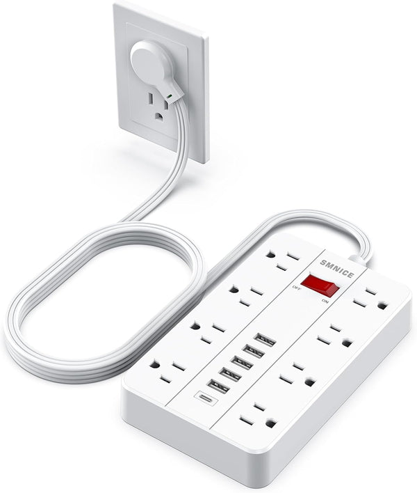 Power Strip with USB - Surge Protector Flat Plug with 8 Outlets & 6 USB Ports, 5ft Extension Cord