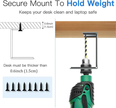 Under Desk Laptop Mount, 3 inches Tall Aluminum Holder Rack for Laptop MacBook Dell OptiPlex PS4 & More