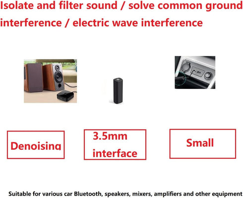 Ground Loop Audio Noise Isolator, Noise Filter for 3.5mm Jack Audio Cable to Eliminate Hum in Car Audio System/Home