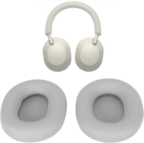 WH 1000XM5 Ear Cushions Replacement - Protein Leather, Cotton Pads, Noise Insulation Memory Foam, Platinum Silver.