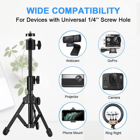 Webcam Tripod Stand Extendable for Camera/Phone/Webcam, Desk Tripod Mount Holder Compatible with Logitech Stream