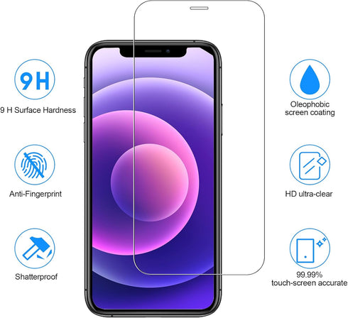 SIBEITU 3 Pack Screen Protector for iPhone 12 with 3 Pack Camera Lens Tempered Glass Protector, 6.1 Inch HD Clear Tempered Glass Film 9H Hardness Full Coverage, Scratch Resistent, No Air Bubbles