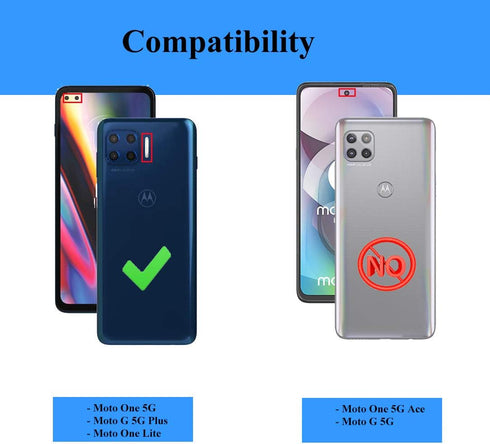 Androgate Compatible with Moto One 5G Case - Motorola One 5G UW Case with Tempered Glass Protectors, Shockproof Cover -