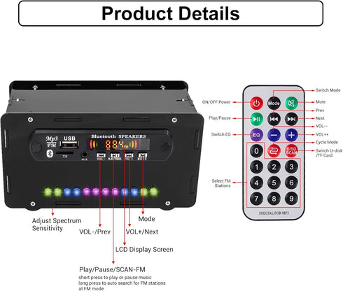 DIY Bluetooth-Compatible Speaker Kit, DIY FM Radio Soldering Project USB Mini Home Sound Amplifier with Colorful LED