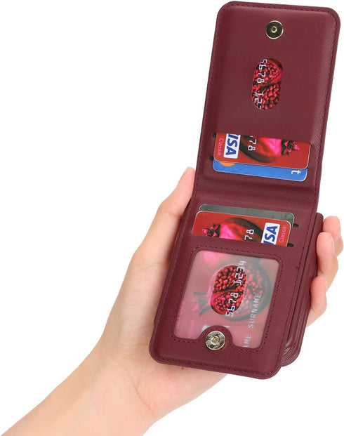 Cavor for Samsung Galaxy Z Flip 4 Case Wallet with Strap, Crossbody Lanyard Card Holder Stand, Cute Leather Zipper