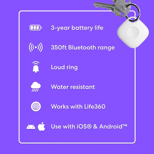 Tile by Life360 Mate (2024) Bluetooth Tracker, 2-Pack for Keys, Bags, Phone Finder, Black/White