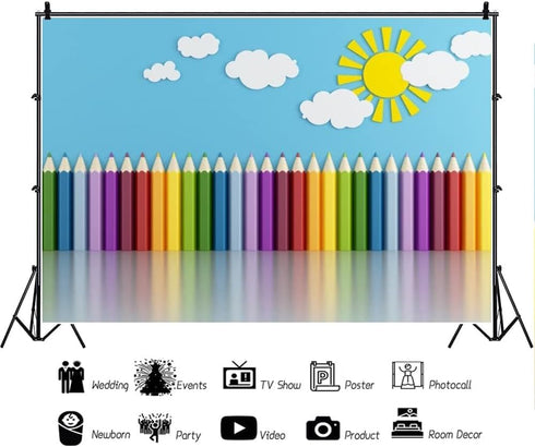 Action Bloom 9x6ft Colorful Pencils Backdrop Abstract Rainbow Pencil Photography Background for Children Drawing