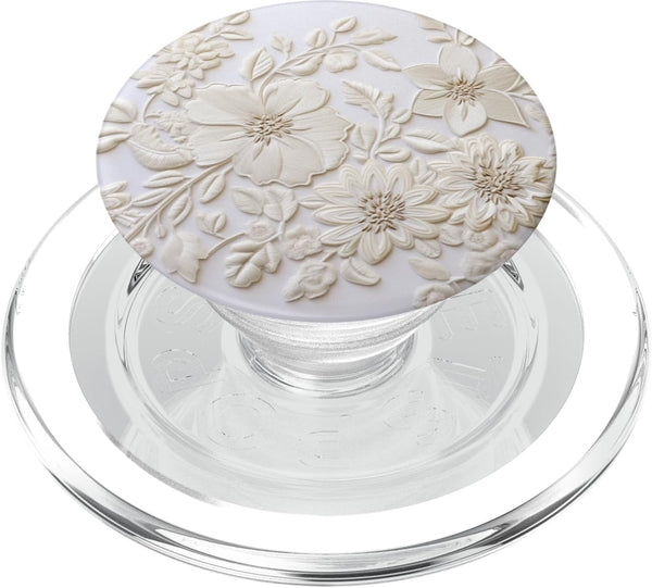 PopSockets MagSafe PopGrip for iPhone - White Floral Flower Pattern On White Background