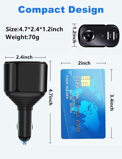 4 in 1 USB C Car Charger Adapter, 210W Multi USB Cigarette Lighter Adapter with 3 USB Ports for iPhone 15/14