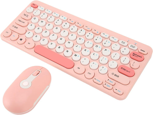 Mini Keyboard and Mouse Combo, Stylish Colorful Round Keycaps Mute Laptop Keyboard Mouse Set, Ergonomic Design for OS