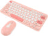 Mini Keyboard and Mouse Combo, Stylish Colorful Round Keycaps Mute Laptop Keyboard Mouse Set, Ergonomic Design for OS