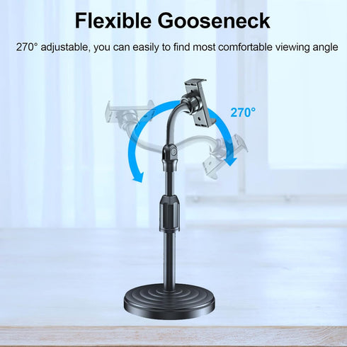 Adjustable Height Cell Phone Holder, 270° Flexible Stand for Desk, Compatible with All Mobile Phones, Black