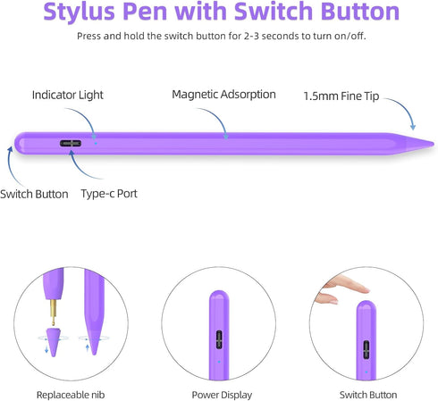 iPad Pencil, Stylus Pen for iPad 9th 10th Generation with Palm Rejection, Fast Charging for iPad 10/9/8/7/6th Gen, Air