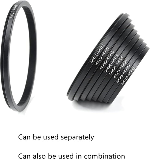 18 Pieces Filter Ring Adapter Set, Lightweight Aluminum Camera Lens Filter Stepping Rings Kit, 9 Pcs Step Up & 9 Pcs