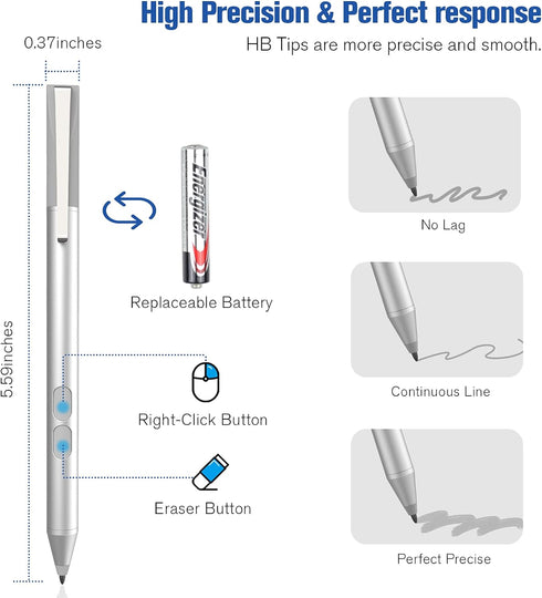 Pen Stylus for Surface Pro 9/8/X/7+/7/6/5/4/3, Surface Go 3/2/1, with Palm Rejection, 1024 Levels Pressure