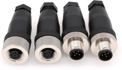 Eonvic 2 Sets M12 5 Pin Male & Female A Code Circular Aviation Plug Industrial Sensor Connector 60V 4A Waterproof Straight 12mm Connector Plug Cable Adapter