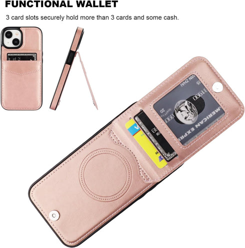 KIHUWEY 15 6.1 Inch for iPhone Case Wallet Compatible with MagSafe Wireless Charging, Credit Card Holder, RFID Flip