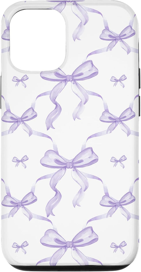 Aesthetic Watercolor Case for iPhone 14 with Lilac Ribbons and Bows