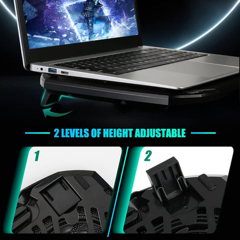 Laptop Cooling Pad, Gaming Laptop Cooler with 2 Quiet Big Fans, RGB 7 Color Light Change, Portable USB Laptop Stand 11