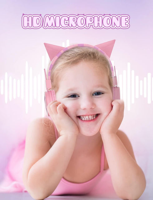 Shop SIMJAR Cat Ear Kids Headphones (Pink) with Microphone, Volume Limiter 85/94dB, Foldable for School & Travel.