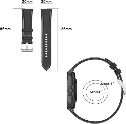 FitTurn Replacement Leather Wrist Strap for Motorola Moto 360 3rd Gen 2020/Moto Watch 100/Moto Watch 70 Smart Watch