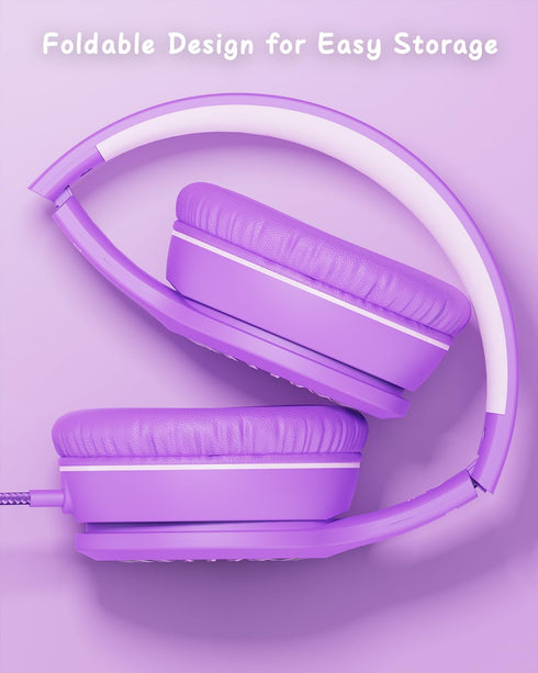 K16 Wired Headphones with Microphone, On-Ear Headphones for Kids with 3.5MM Jack, Foldable Stereo Bass Headphones for