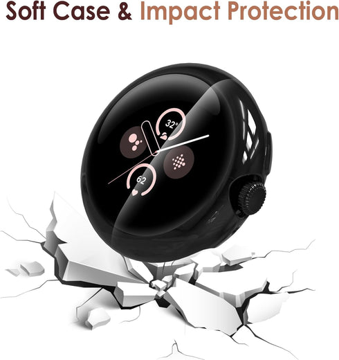 Simpeak 5-Pack Soft Screen Protector Bumper Case Compatible with Google Pixel Watch 2 /Pixel Watch 1 Smartwatch, Full Protection, Black/Clear/Silver/Gold/Rose Gold