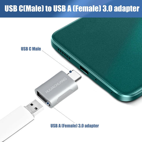 USB C to USB A OTG Adapter (2pcs Pack), USB C Male to USB 3.0 Female Adapter, High Speed Data Transfer, Fast Charging, Compatible with Macbook, Laptop, Pad, Phone and many Type C devices
