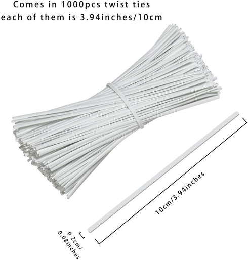 SumDirect 1000pcs 4 Inch Twist Ties, Reusable White Plastic Coated Cable Wire Ties for Bags, Bread, Household and Office