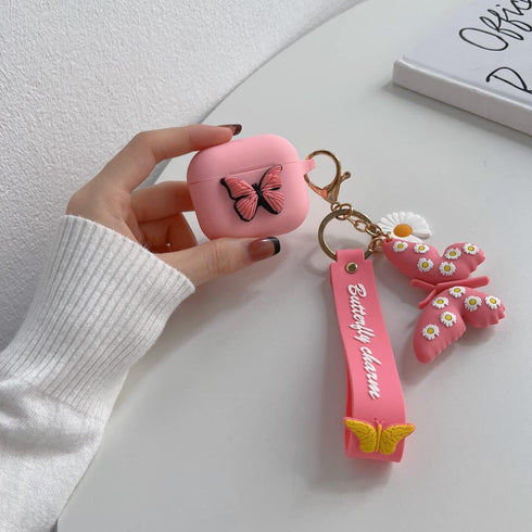 YQG Cute 3D Butterfly Case Cover for Airpods 3rd Gen 2021, Cartoon Liquid Silicone with Keychain