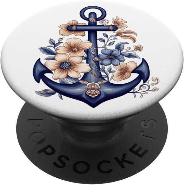 Floral Anchor Ultramarine Beige Flowers Anchor PopSockets Swappable PopGrip