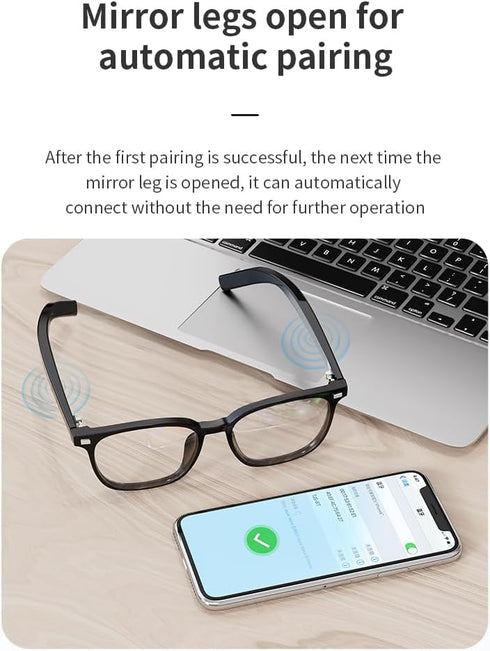 Smart Bluetooth Audio Glasses, Anti-Blue Light, Auto On/Off, Call/Music, Voice Assistant, Remote Control Photography