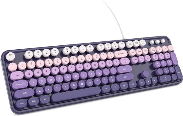 KNOWSQT Wired Computer Keyboard - Purple-Gradient Colorful Retro Full Size Round Keycaps Plug
