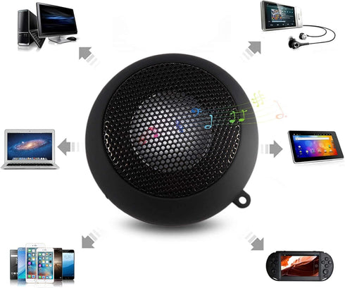 Mini Speaker, Portable Retractable Speaker with USB Charging Cable, 3.5mm Audio Interface, Black, 12