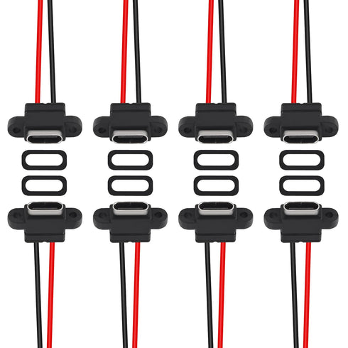 8pcs USB Connector Type-C Female Chassis 2 Pin for DIY, Waterproof 2P Solder Wire Type USB C Pigtail Cable Extension Power Cable USB-C Plug to 2 Pin Bare Wire Open End Connector